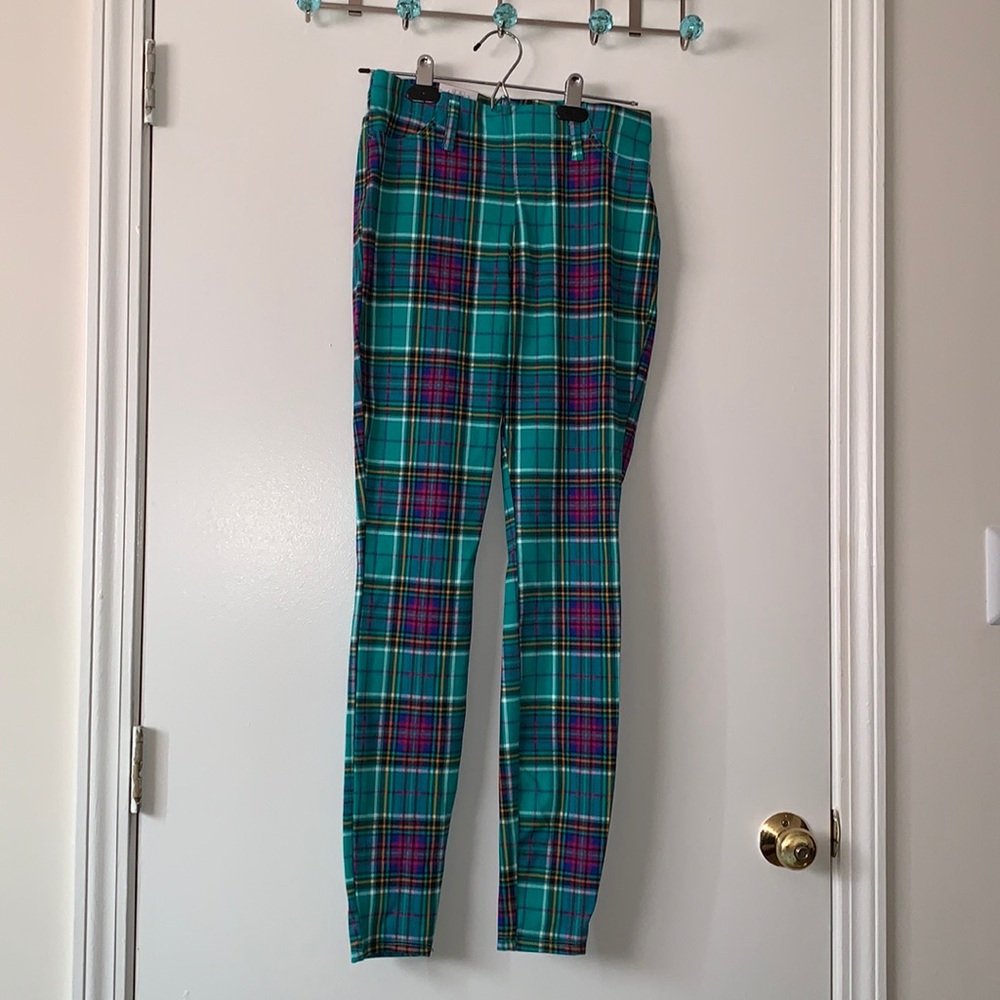 A plaid skinny Jean style with a high waisted fit